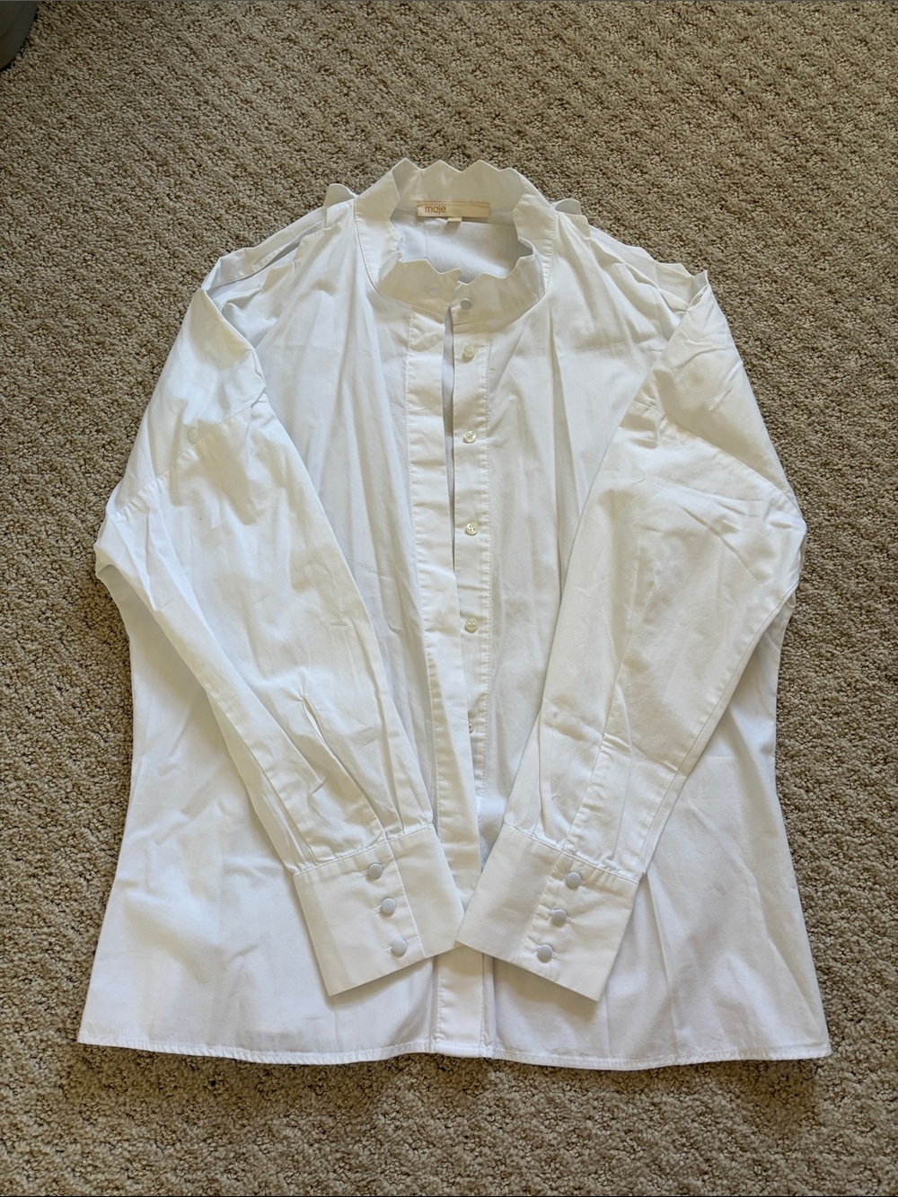 Maje White Scalloped Cold Shoulder Cotton Blouse Size 2